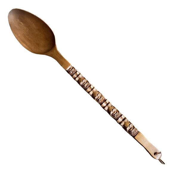 Vintage Large 41" Fork Spoon Set Wood Carved Tiki/Totem Handle 1970s Wall Decor - Picture 6 of 9